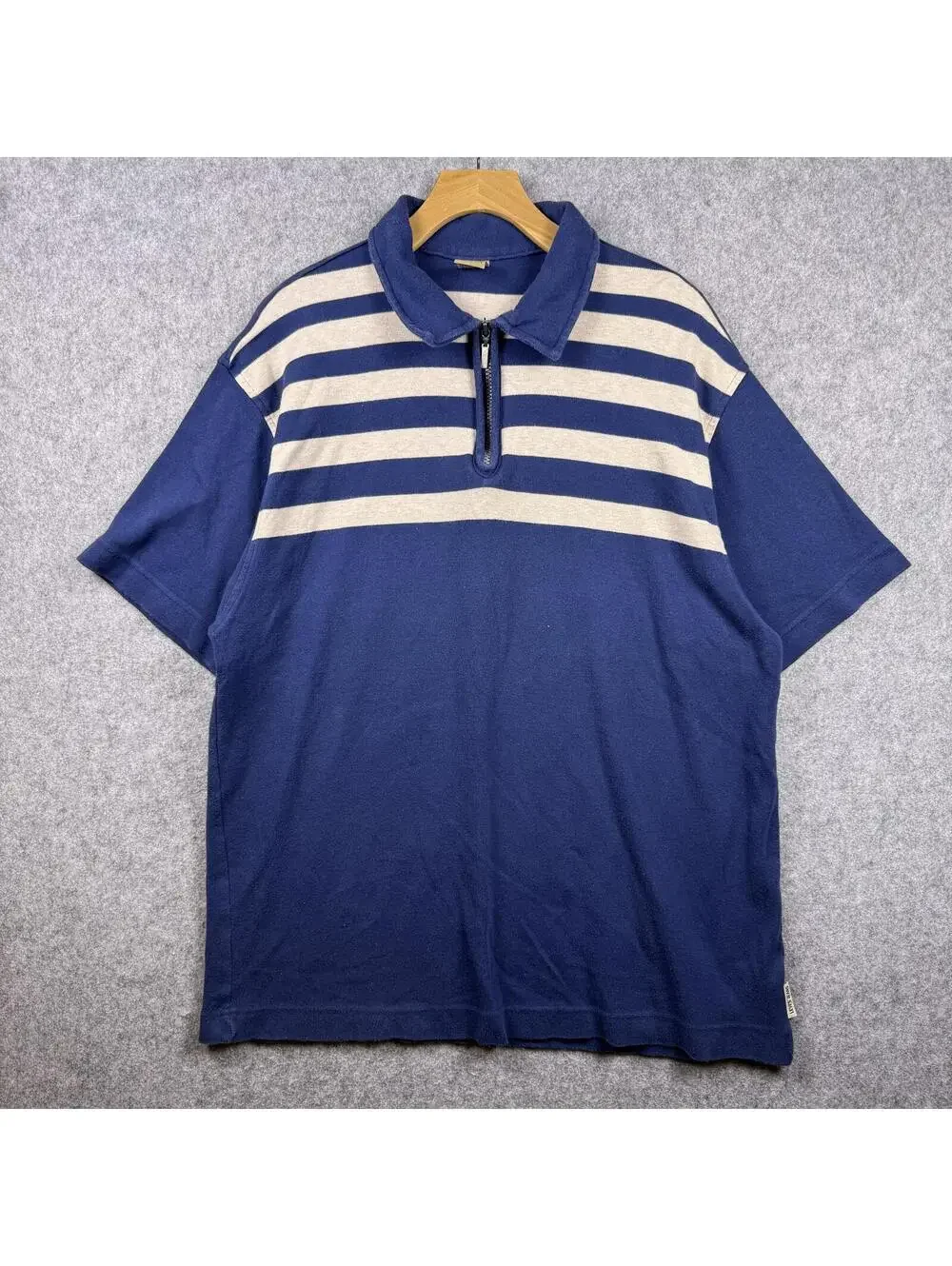 Vintage Levi's Striped Quarter Zip Shirt Short Sleeve Colorblock Navy Blue XL